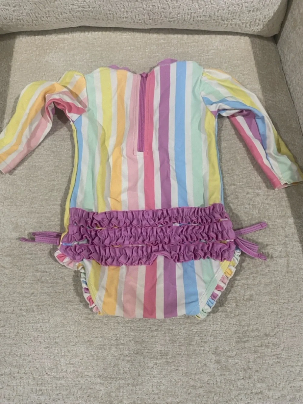 Ruffle Butts Kids One-Piece Swimsuit - Pastel Rainbow Stripes